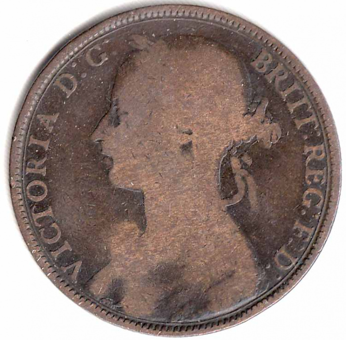 (1892) Монета Великобритания 1892 год 1 пенни &quot;Королева Виктория&quot;  Бронза  VF