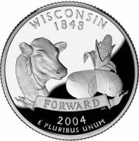 030p Монета США 2004 год 25 центов Висконсин  Медь-Никель  UNC