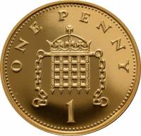 (№2002km986c) Монета Великобритания 2002 год 1 Penny (Венчает Решетку - Золото)