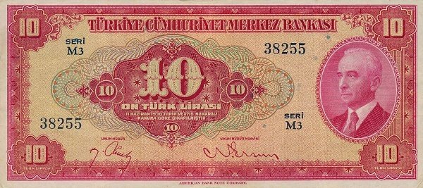 (№1947P-147a) Банкнота Турция 1947 год &quot;10 Turkish Lira&quot;