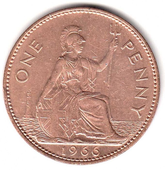 (1966) Монета Великобритания 1966 год 1 пенни &quot;Елизавета II&quot;  Бронза  XF