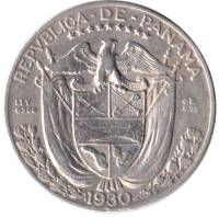  Монета Панама 1930 год      Серебро (Ag)  XF