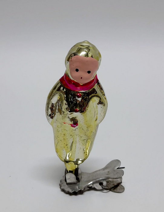 Ёлочная игрушка на прищепке &quot;Мальчик&quot;, стекло, 9 см. СССР (сост. на фото)