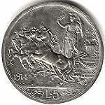 () Монета Италия 1914 год 5  ""   Биметалл (Серебро - Ниобиум)  UNC