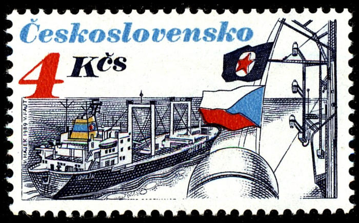 (1989-016) Марка Чехословакия &quot;Грузовое судно 'Орлик'&quot; ,  III Θ