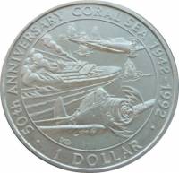 (1992) Монета Соломоновы Острова 1992 год 1 доллар "Битва в Коралловом море. 50 лет"  Никель Медь-Ни