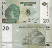(2003) Банкнота Дем Республика Конго 2003 год 20 франков "Лев"   UNC