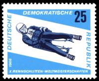 (1966-006) Марка Германия (ГДР) "Мужской одиночный разряд"    ЧМ по санному спорту III O
