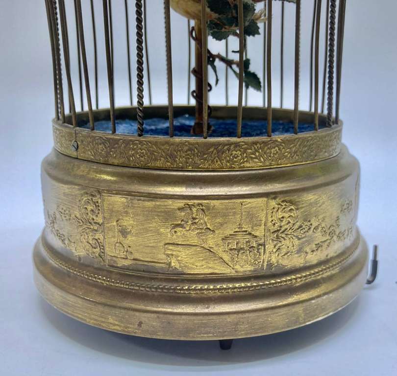 Механическая игрушка Птичка в клетке, металл, 1953 год, Ленинград 250 лет