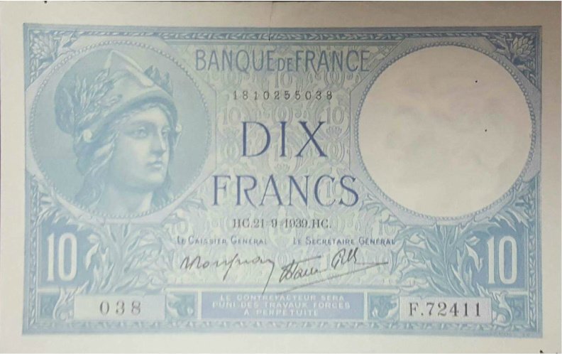 (№1939P-84a.6) Банкнота Франция 1939 год &quot;10 Francs&quot;