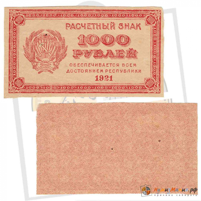 (ВЗ Звёзды горизонтально) Банкнота РСФСР 1921 год 1 000 рублей    XF