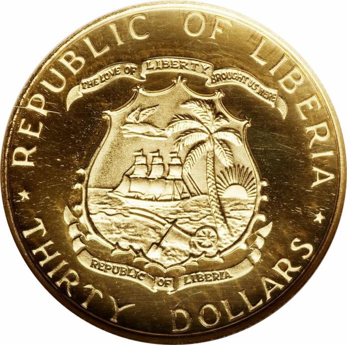 () Монета Либерия 1965 год 3000  &quot;&quot;   Биметалл (Платина - Золото)  UNC
