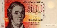 (1986 Litt A) Банкнота Финляндия 1986 год 500 марок "Элиас Лённрот" Puntila - Makinen  UNC