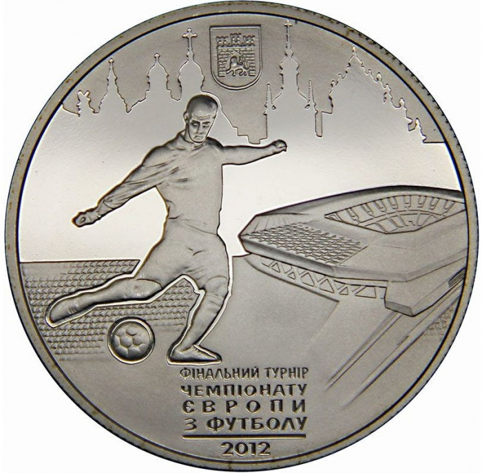(082) Монета Украина 2011 год 5 гривен &quot;ЧЕ по футболу Польша-Украина 2012 Львов&quot;  Нейзильбер  PROOF