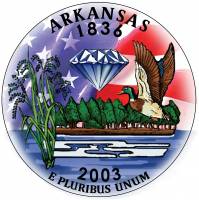 (025d) Монета США 2003 год 25 центов "Арканзас"  Вариант №2 Медь-Никель  COLOR. Цветная