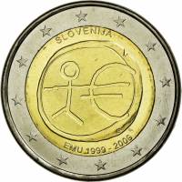 (003) Монета Словения 2009 год 2 евро "Экономический союз 10 лет"  Биметалл  UNC