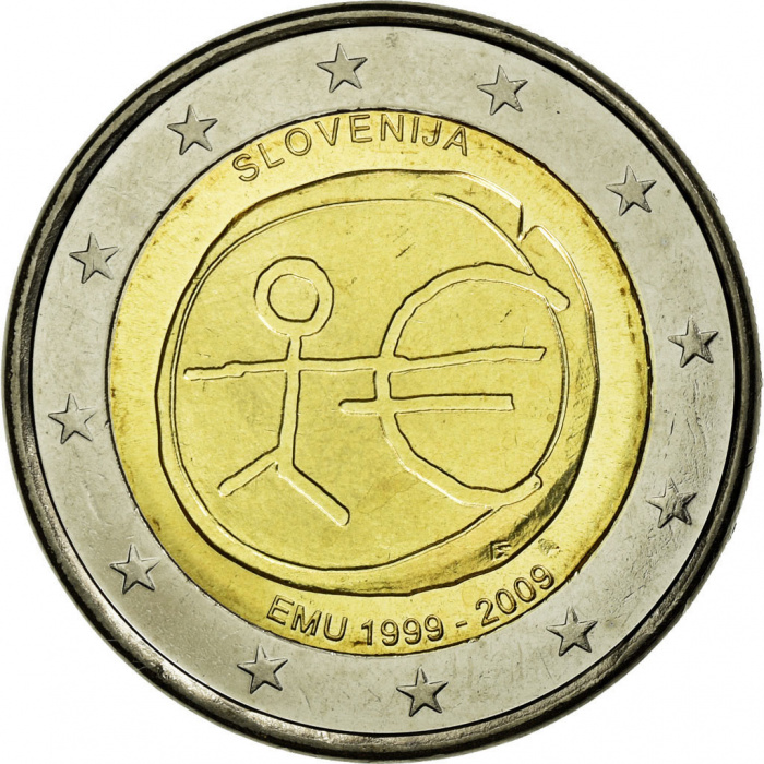 (003) Монета Словения 2009 год 2 евро &quot;Экономический союз 10 лет&quot;  Биметалл  UNC