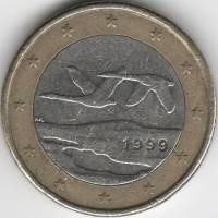 (1999) Монета Финляндия 1999 год 1 евро  1-й тип образца 1999-2006 с буквой М Биметалл  VF