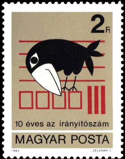 (1983-82) Марка Венгрия "Ворона"    10-летие венгерского почтового индекса II &Theta;