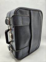 Чемодан  компактный синий кожзам замок на ремнях Ручная кладь