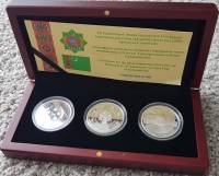2007, 3 монеты по 1000 манат Набор монет Туркмения 2007 год Государственный флаг 15 лет    PROOF