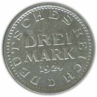 (1924d) Монета Германия Веймарская республика 1924 год 3 марки    VF