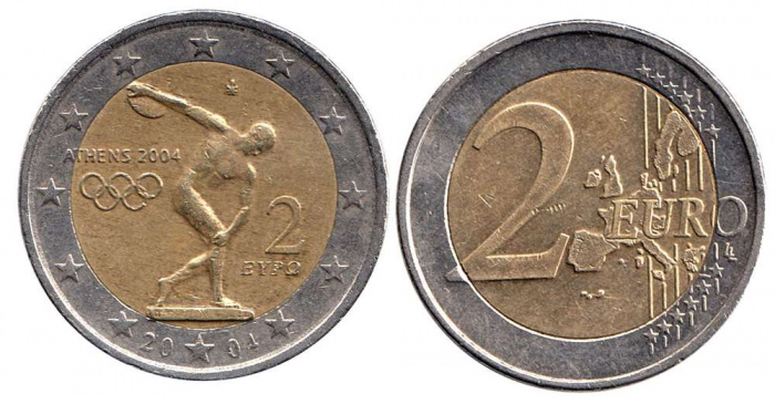 (001) Монета Греция 2004 год 2 евро &quot;XXVIII Летняя Олимпиада Афины 2004&quot;  Биметалл  VF