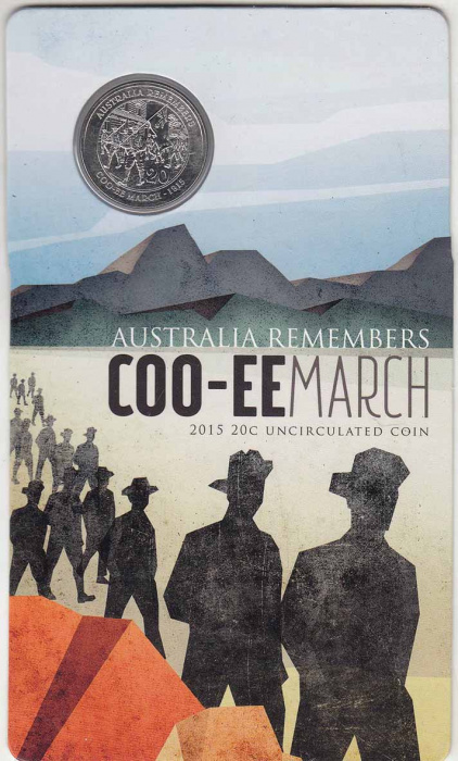 (2015) Монета Австралия 2015 год 20 центов &quot;Мобилизационный марш&quot;  Медь-Никель  Блистер