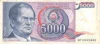 (1985) Банкнота Югославия 1985 год 5 000 динар "Иосип Броз Тито"   VF