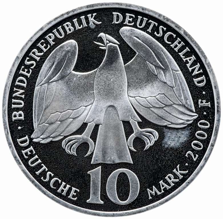 (2000f) Монета Германия (ФРГ) 2000 год 10 марок &quot;Иоганн Себастьян Бах&quot;  Серебро Ag 925  PROOF