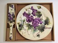 Блюдо тортница с лопаркой Виноград фарфор