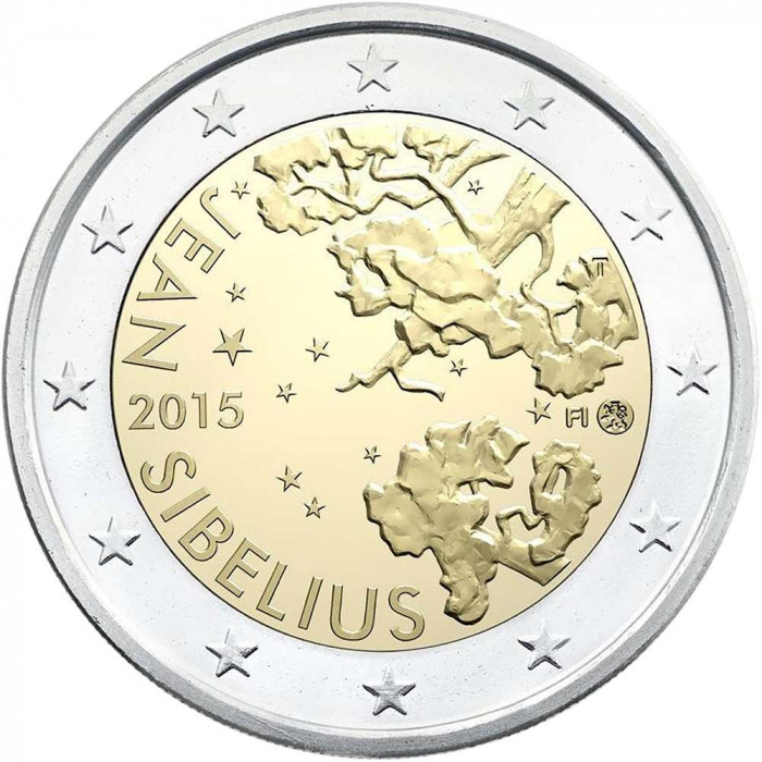 (017) Монета Финляндия 2015 год 2 евро &quot;Ян Сибелиус&quot;  Биметалл  UNC