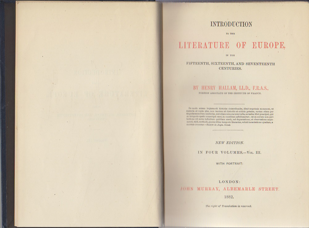 Книга &quot;Hillam`s literature story (vol. 3)&quot; 1882 J. Murray Лондон Твёрдая обл. 464 с. Без илл.