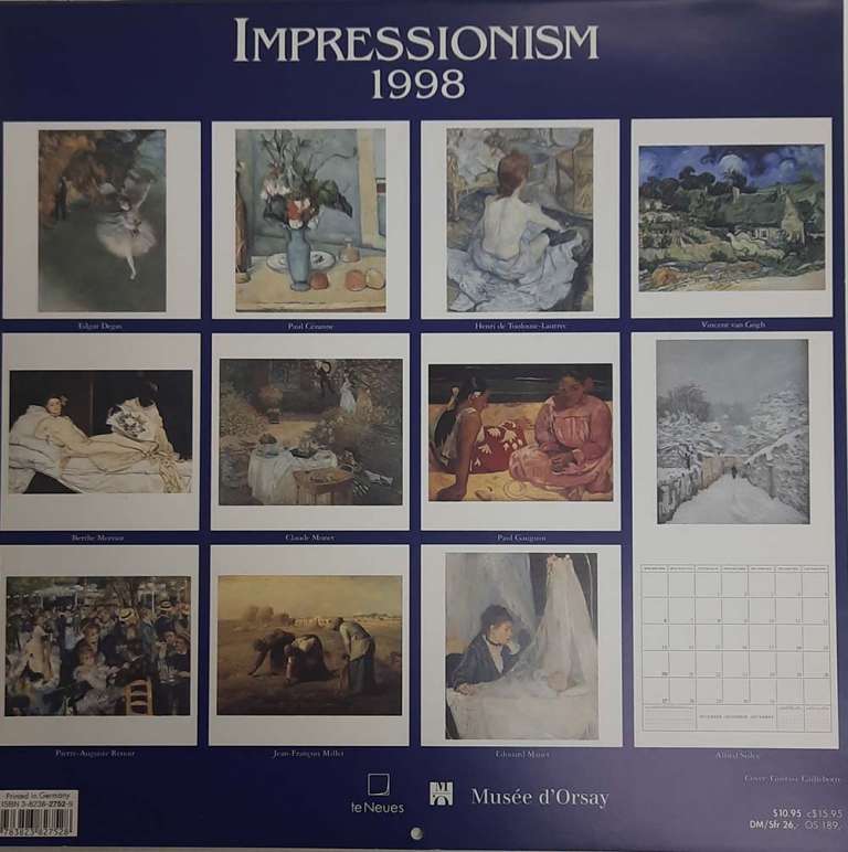 Книга &quot;Impressionism. Musee d`Orsay&quot; Календарь 1998 New York 1998 Мягкая обл. 24 с. С цветными иллюс