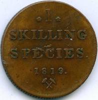 (№1819km286) Монета Норвегия 1819 год 1 Skilling