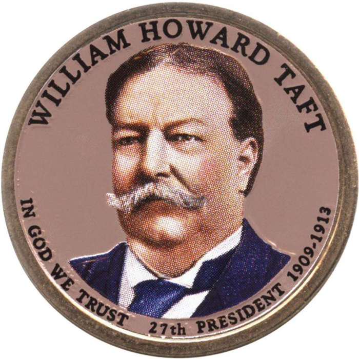 (27p) Монета США 2013 год 1 доллар &quot;Уильям Говард Тафт&quot;  Вариант №1 Латунь  COLOR. Цветная