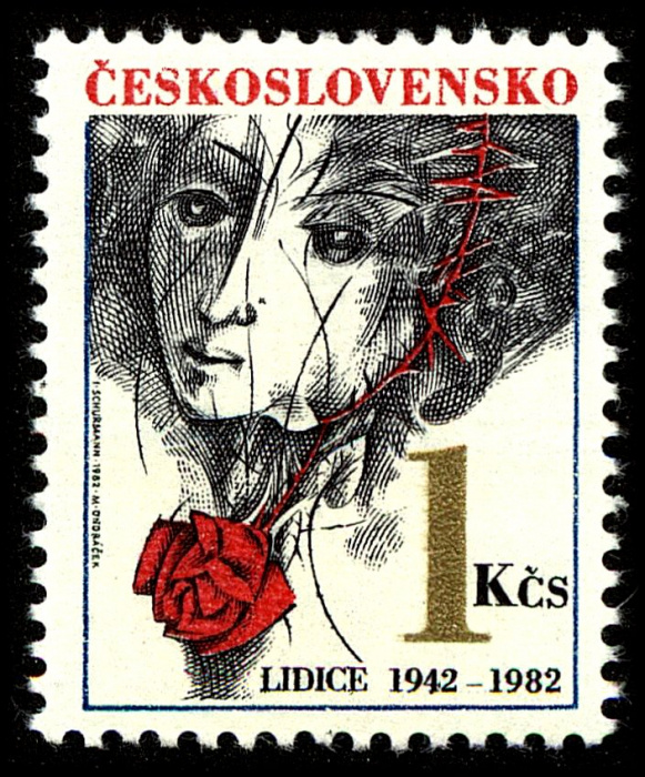 (1982-023) Марка Чехословакия &quot;Девушка и роза&quot;    40-летие уничтожения Лидице и Лежаки II Θ