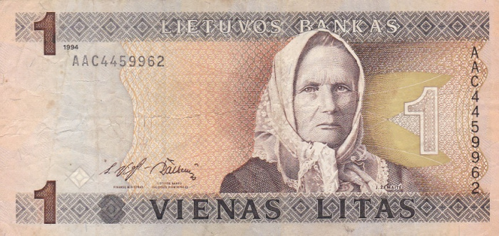 (1994) Банкнота Литва 1994 год 1 лит &quot;Юлия Жемайте&quot;   VF