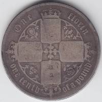 (1871) Монета Великобритания 1871 год 1 флорин "Королева Виктория"  Серебро Ag 925  UNC