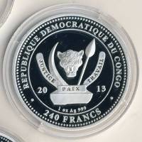 (№2013) Монета Демократическая Республика Конго 2013 год 240 Francs (Носорог)