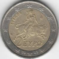 (2002) Монета Греция 2002 год 2 евро  1. Старая карта ЕС Биметалл  VF
