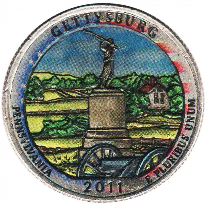 (006p) Монета США 2011 год 25 центов &quot;Геттисберг&quot;  Вариант №2 Медь-Никель  COLOR. Цветная