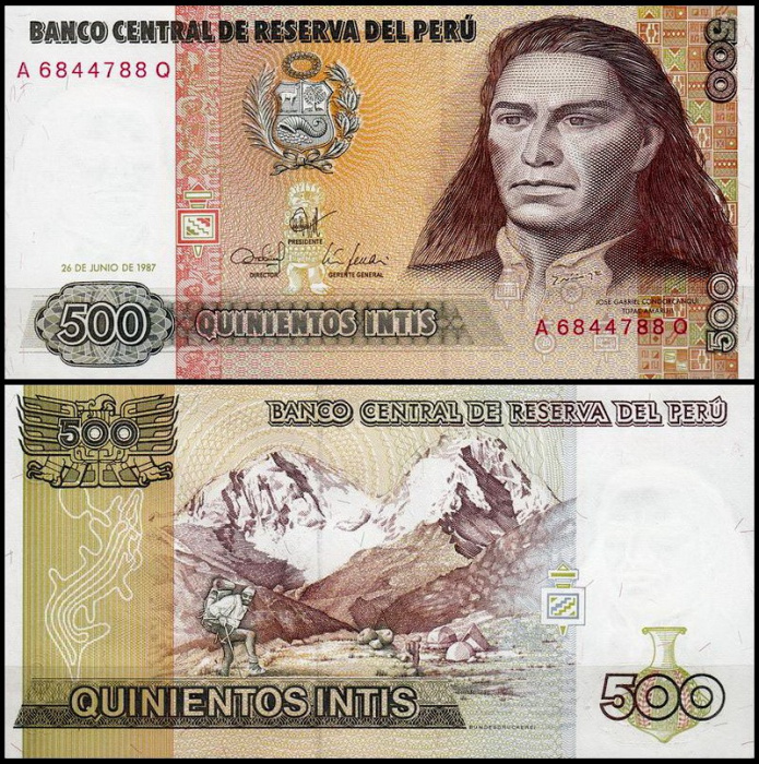 (1987) Банкнота Перу 1987 год 500 инти &quot;Тупак Амару II&quot;   UNC