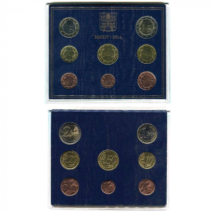 (2014, 8 монет) Набор монет Ватикан 2014 год &quot;Тёмно-синий&quot; Буклет  Буклет
