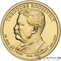 (26p) Монета США 2013 год 1 доллар "Теодор Рузвельт" 2013 год Латунь  VF