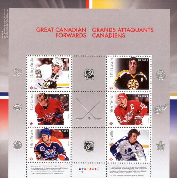 Блок марок Канада 2016 год &quot;Великие канадские форварды специальные панели из 6 марок&quot;, Гашеный