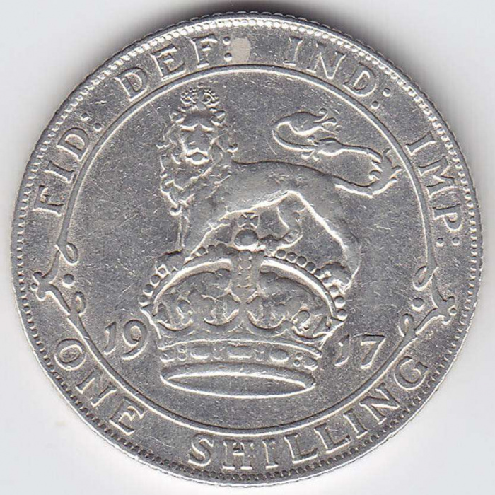 (1917) Монета Великобритания 1917 год 1 шиллинг &quot;Георг V&quot;  Серебро Ag 925  XF