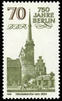 (1986-038) Марка Германия (ГДР) "Церковь Св. Николая"    Берлин, 750 лет II Θ