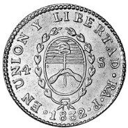 (№1828km22) Монета Объединённые провинции Южной Америки 1828 год 4 Soles