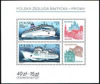 (1986-022) Блок Польша "Морские паромы 'Померания' и 'Рогалин'"    Польское Балтийское судоходство I